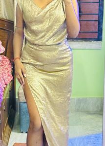 Elegant Gold One-Shoulder bodycon Dress