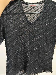 Sheer Striped V-Neck Top