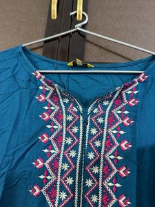 Embroidered Teal Kurta with Tassels