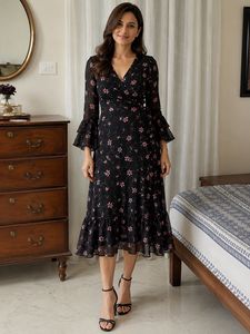 Black Floral Maxi Dress - XS size (fixed price)