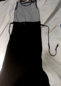 Striped Top & Black Maxi Dress Combo