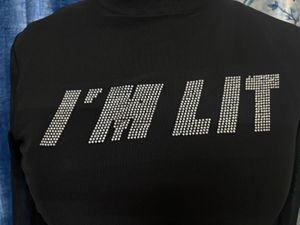 Black "I'M LIT" Rhinestone Mesh Top