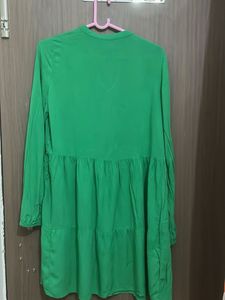 pure cotton flare Vibrant Green Tiered Dress