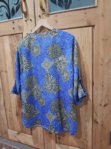 Blue Printed Kurta with Button Detail