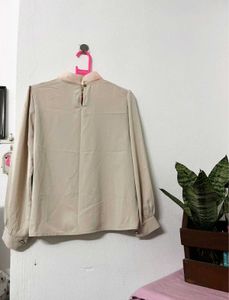 Elegant Beige Pearl Embellished Blouse