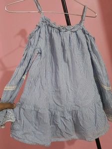 Blue Striped Cold Shoulder Top
