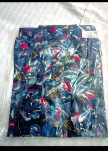 Blue Floral Print Long Sleeve Tunic Top