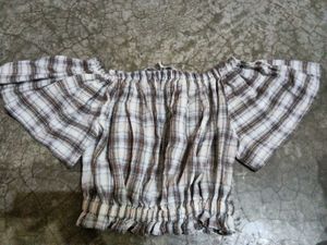 Aesthetic korean Plaid Off-Shoulder Top