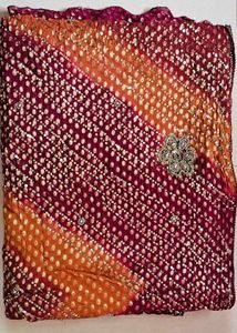Beautiful Red Bandhani Saree with Sequins