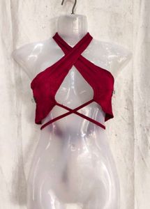 1389. Criss-Cross Halter Neck Crop Top