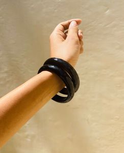 y2k Chunky Black Faceted Bangles (Set of 2)