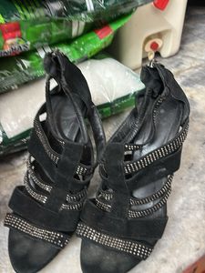 Black Embellished Strappy Heels