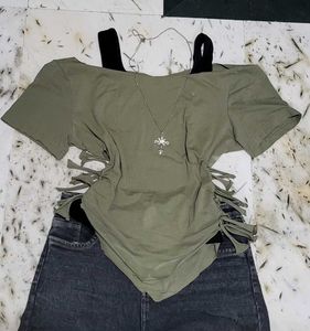 Olive Green Cut-out Crop Top