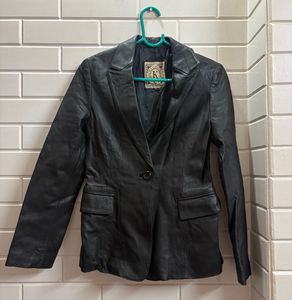 Classic Black Leather Blazer