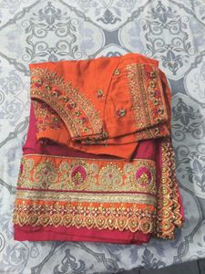 Orange Merzenta Festive Party Wear saree