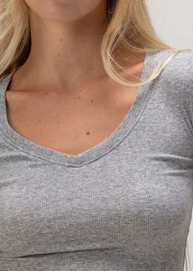 Grey Ribbed V-Neck T-Shirt