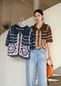 Crochet Granny Square Button-Up Shirt
