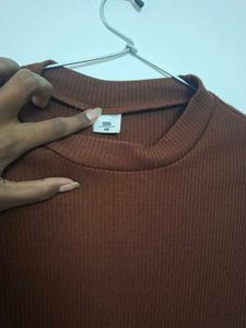 Brown Ribbed Long Sleeve Top