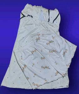 stretchable  White night dress Satin Camisole &amp; Fl