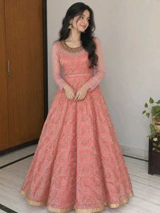 Elegant Pink Embroidered Gown