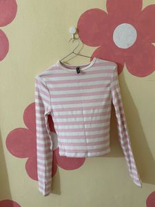 Pink &amp; White Striped Long Sleeve Top