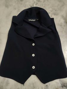 Navy Blue Sleeveless Blazer Vest