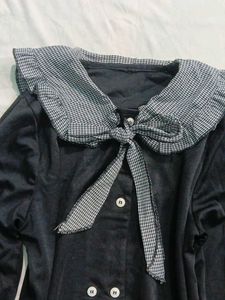 Black Double-Breasted Dress with Peter Pan Collar
