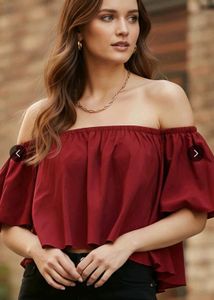 Maroon Off-Shoulder Flare Top