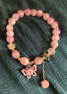Sparkling Pink Beaded Bracelet with Butterfly Char