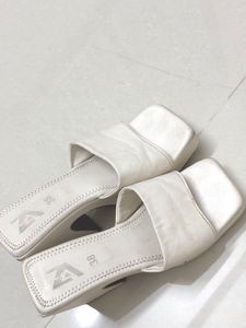 Elegant White Square-Toe Block Heels