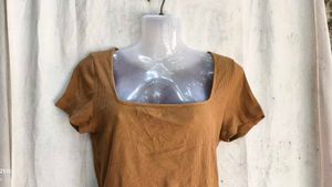 Brown Ribbed Square Neck Crop Top
