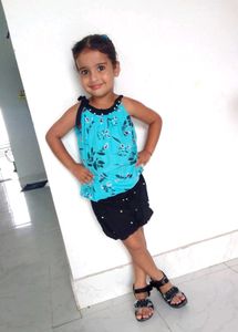 Cute Girls Sky Blue Floral Top & Black Skirt Set