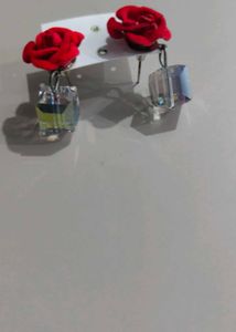 Red Rose &amp; Crystal Stud Earrings