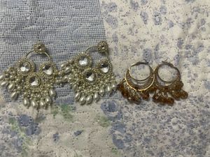 set of 2:Statement Kundan & Pearl Earrings