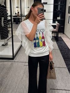 White Party Top with Ruffled Sleeves