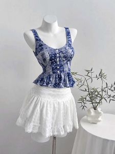 Boho Blue Floral Smocked Button-Up Top