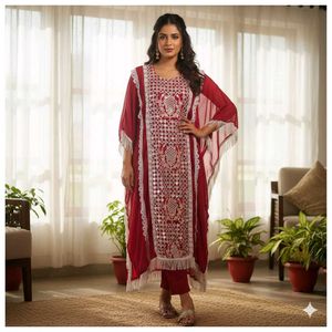 Elegant Red Kaftan Kurta Set
