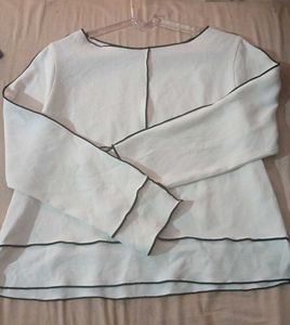 Zara Basic White Ribbed Top with Black Detailing