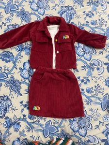 Adorable Girl's Burgundy Skirt Set