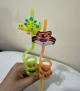 Fun Spiral Straws with Animal Toppers