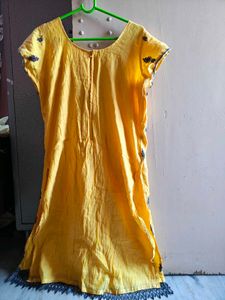 Yellow Kurta with Dark Blue beads Embroidery