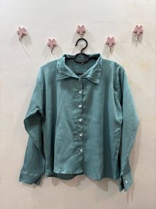 Women's Teal Textured Button-Up Shirt