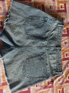 Ripped Denim Shorts with Rhinestones