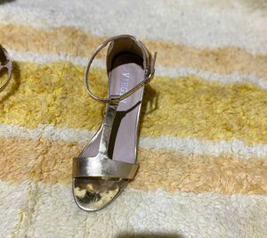 Gold T-Strap Heels