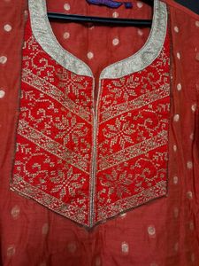Pantaloons: Red &amp; Gold Embroidered Kurti