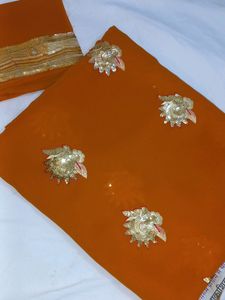 NEW ORANGE COLOURED SAREE WITH SEQUIN WORK