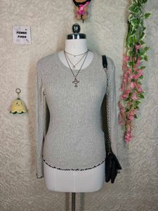H&M Ribbed Crew Neck Long Sleeve Top
