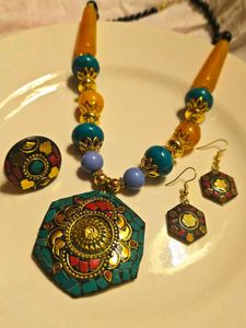 Laq boho Beaded Necklace, Earring and ring Set