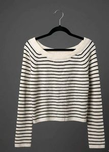 Y2K Striped Off-Shoulder Sweater