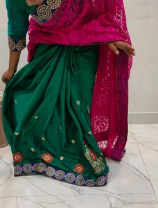 Stunning Pink and Green Embroidered Saree